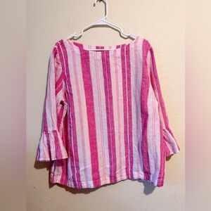 Linen Striped Top by Charter Club – Pink & White, 100% Linen, XL